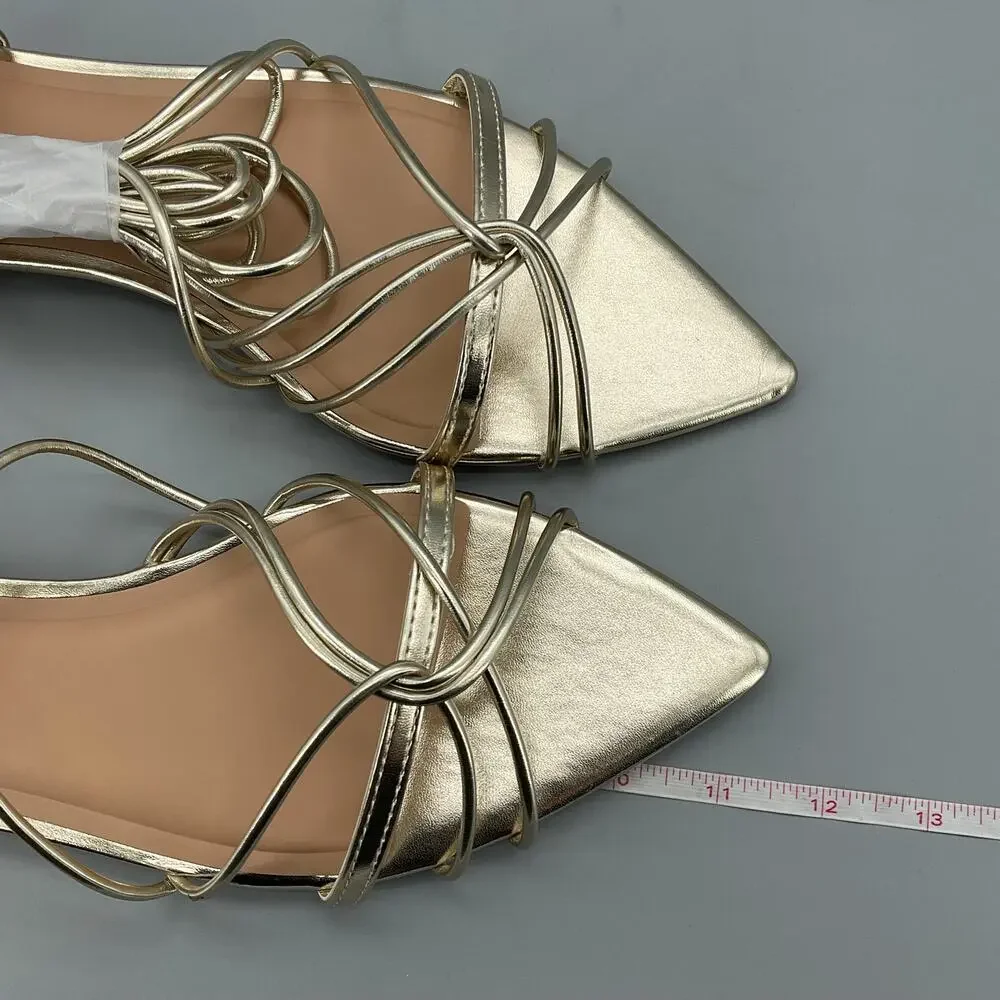 NEW INC Women’s Kharmaa Lace Up Flat Sandals Gold Size 11M